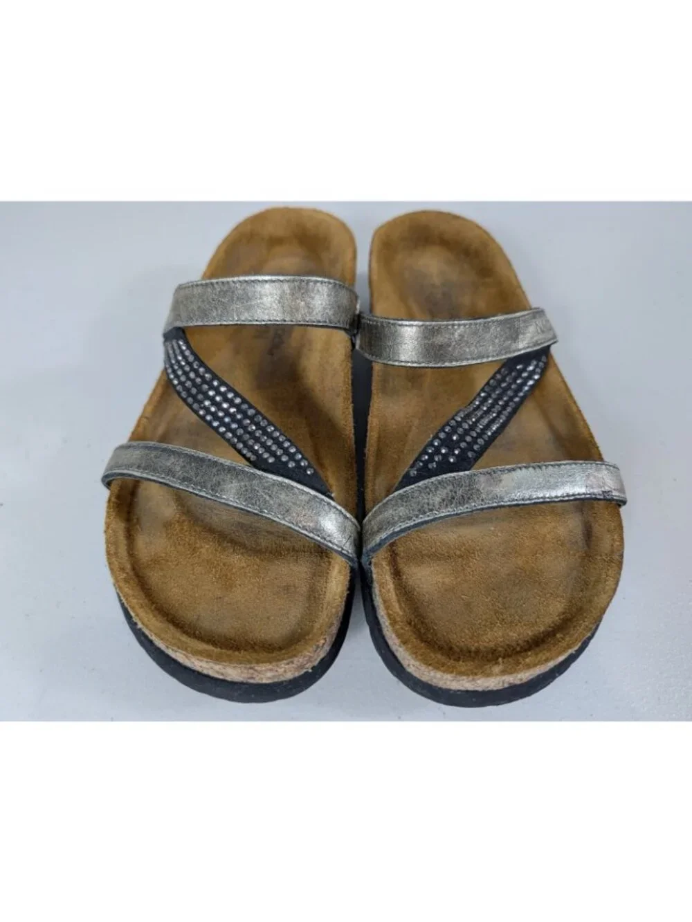 Naot Hawaii slide sandals metallic leather strap women's size 6.5